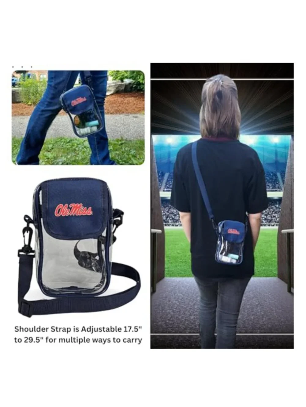 Clear Mini Stadium Bag PVC Crossbody Pouch NCAA Approved Games Concerts